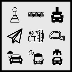 Simple 9 icon set of car related rearview mirror, car repair, gearbox and paper plane vector icons. Collection Illustration