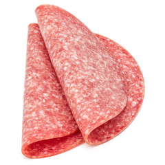 Salami smoked sausage slices isolated on white background