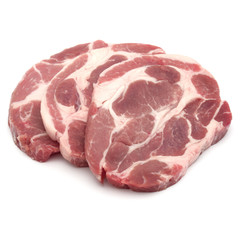 Raw pork chop meat isolated on white background cutout
