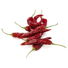 Dried red chili or chilli cayenne pepper isolated on white  background cutout