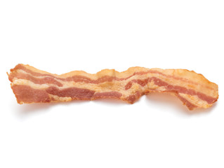 cooked crispy slice of bacon isolated on white background