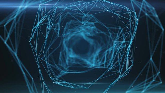 Seamless Flying Through Digital Data Tunnel made of digital nodes and connection paths