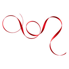 Shiny satin ribbon in red color isolated on white background close up