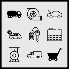 Simple 9 icon set of car related tanker, car, turbo and car for sale vector icons. Collection Illustration