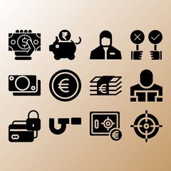 Credit card, money and piggy bank related premium icon set