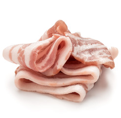 sliced pork bacon isolated on white background cutout