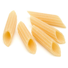 Italian pasta isolated on white background. Pennoni. Penne rigate.