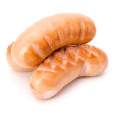 Fried sausages isolated on white background cutout