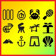 Hamac on trees, prawn and sausages related icons set