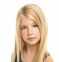 Portrait of a beautiful girl, isolated on white background