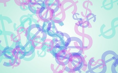 Multicolored translucent dollar signs on white background. Green tones. 3D illustration