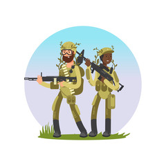 Male and female soldiers cartoon character design