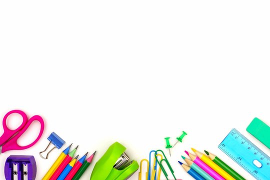 School supplies bottom border isolated on a white background Stock Photo |  Adobe Stock