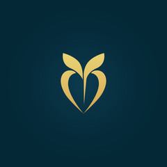 Vector floral luxury logo design. Round gold ornate frame. Vintage premium design vector element.