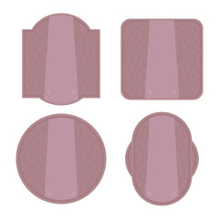 Vector pink dusty retro labels with floral natural pattern of leaves and a light purple stripe in the middle objects isolated on white background set.