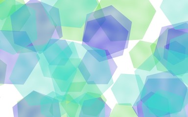 Multicolored translucent hexagons on white background. Green tones. 3D illustration