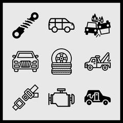 Simple 9 icon set of car related car, car, suspension and car vector icons. Collection Illustration