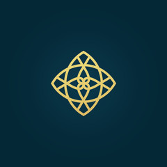 Vector floral luxury curve logo design. Round gold ornate frame. Vintage premium design vector element.