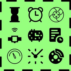 Simple 9 icon set of time related break, break, clock and speedometer circular outlined tool symbol vector icons. Collection Illustration