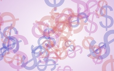 Multicolored translucent dollar signs on white background. Red tones. 3D illustration