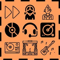 Simple 9 icon set of music related [iconsRandom:4] vector icons. Collection Illustration