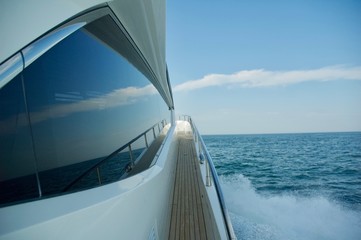Luxury Yacht Sailing the Ocean in Newport, Rhode Island. 