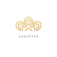 Vector floral luxury curve logo design. Gold ornate frame. Vintage premium design vector element.