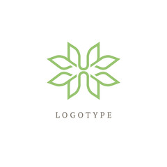 Vector floral luxury curve logo design. Green leaf ornate frame. Vintage premium design vector element.