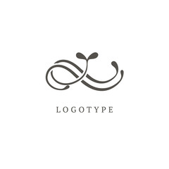 Vector floral luxury curve logo design. Leaf ornate frame. Vintage premium design vector element.