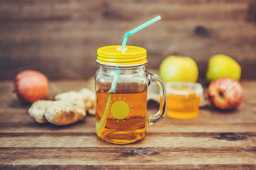 Homemade energy drink switchel in a mason jar