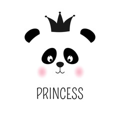 Cute silhouette panda. Head of bear with lettering princess.