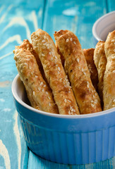 Cottage cheese sticks with oatmeal and sesame flakes