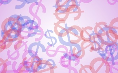 Multicolored translucent dollar signs on white background. Red tones. 3D illustration