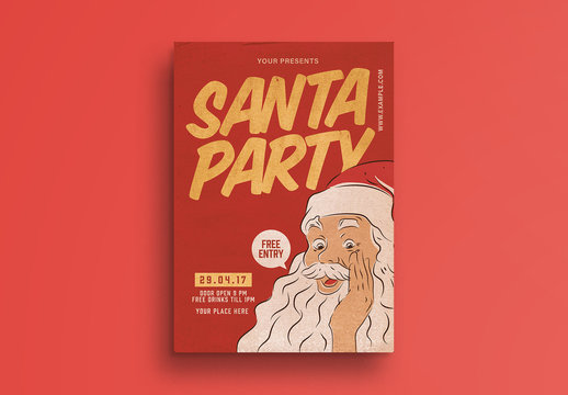 Top angle view of Santa party flyer layout