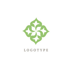 Vector floral luxury curve logo design. Green leaf ornate frame. Vintage premium design vector element.