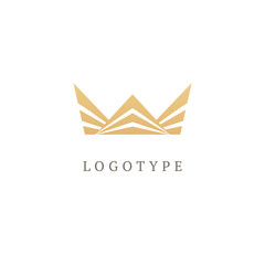 Vector imperial luxury crown logo design. Line art gold ornate symbol. Vintage premium king, queen vector sign.