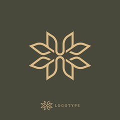 Vector floral luxury curve logo design. Leaf ornate frame. Vintage premium design vector element.