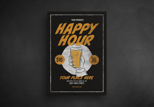 Happy Hour Flyer Layout with Vintage-Style Elements