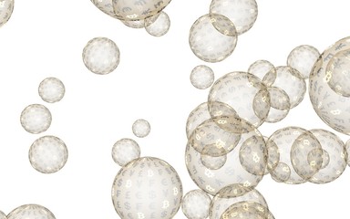 Bitcoin economic financial bubble. Cryptocurrency 3D illustration. Business concept. Golden bubbles on a white background