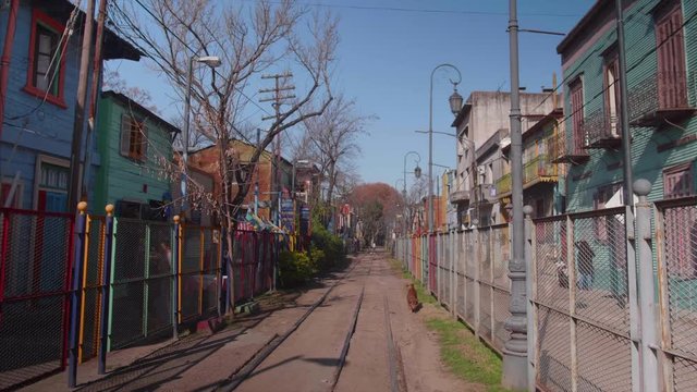 Old Rail Road that crosses Caminito Buenos Aires in 4K