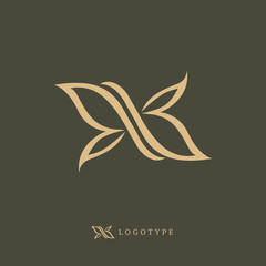 Vector floral luxury curve logo design. Leaf ornate frame. Vintage premium design vector element.