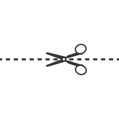 black dotted line and scissors on white background