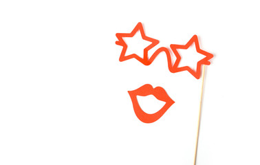 Party, carnival mask - stars glasses and female red lips.