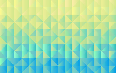 Horizontal background grid of triangles with gradient from yellow to light blue color. Trendy design template. Vector illustration