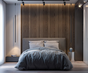 Interior of bedroom in modern style, 3D Rendering