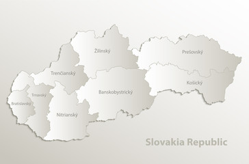 Slovakia Republic map separate region individual names card paper 3D natural vector