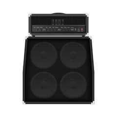 Realistic modern rock amplifier with cabinet speaker, vector illustration