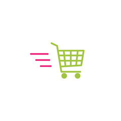 Fast delivery shopping cart sign . simple icon isolated on white background. Green Store trolley