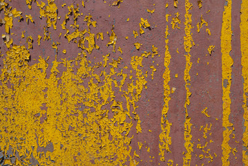chipped paint, painted iron surface with a metal corrosion, old background with peeling and cracking paint as background or yellow texture