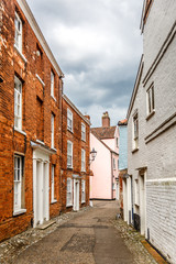 Fototapeta na wymiar Vertical view of a narrow street typical of a small English town, Norwich